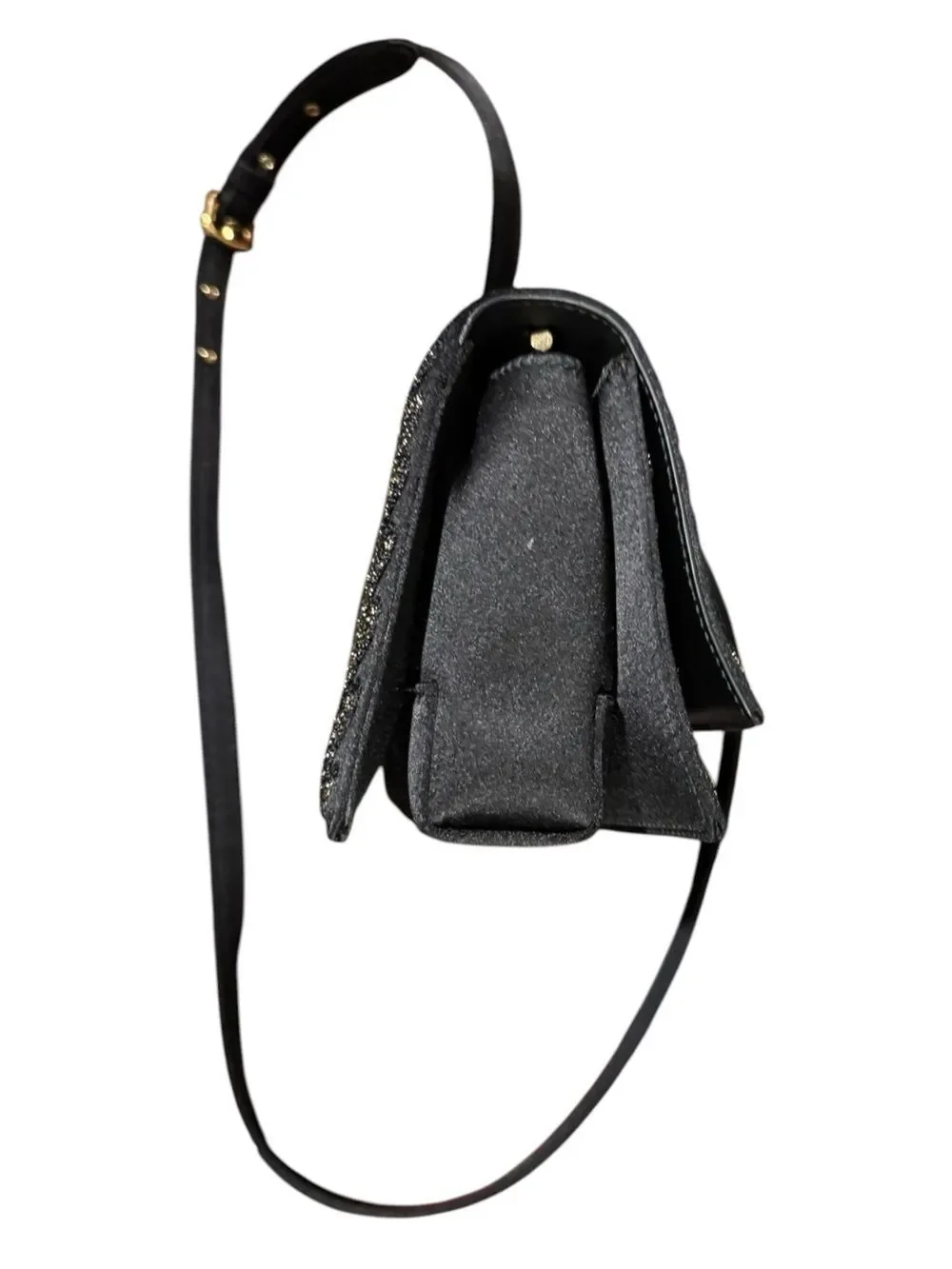 Salvatore Ferragamo Black & Gold Glitter 2way Vara Bow Ginny Crossbody Bag Auth